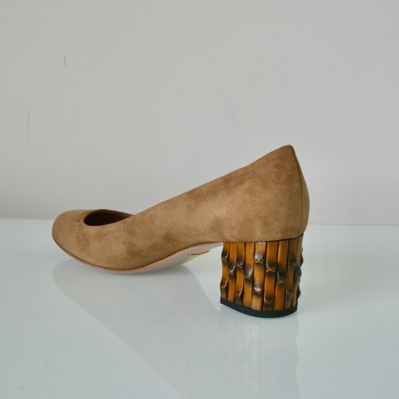 NIB GUCCI SUEDE LEATHER DAHLIA BAMBOO PUMPS - Picture 2 of 11